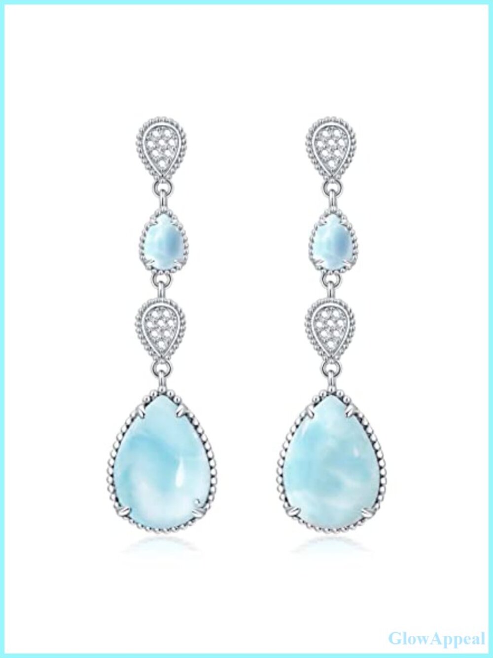 Natural Larimar Turquoise Drop Dangle Earrings 925 Sterling Silver Moissanite